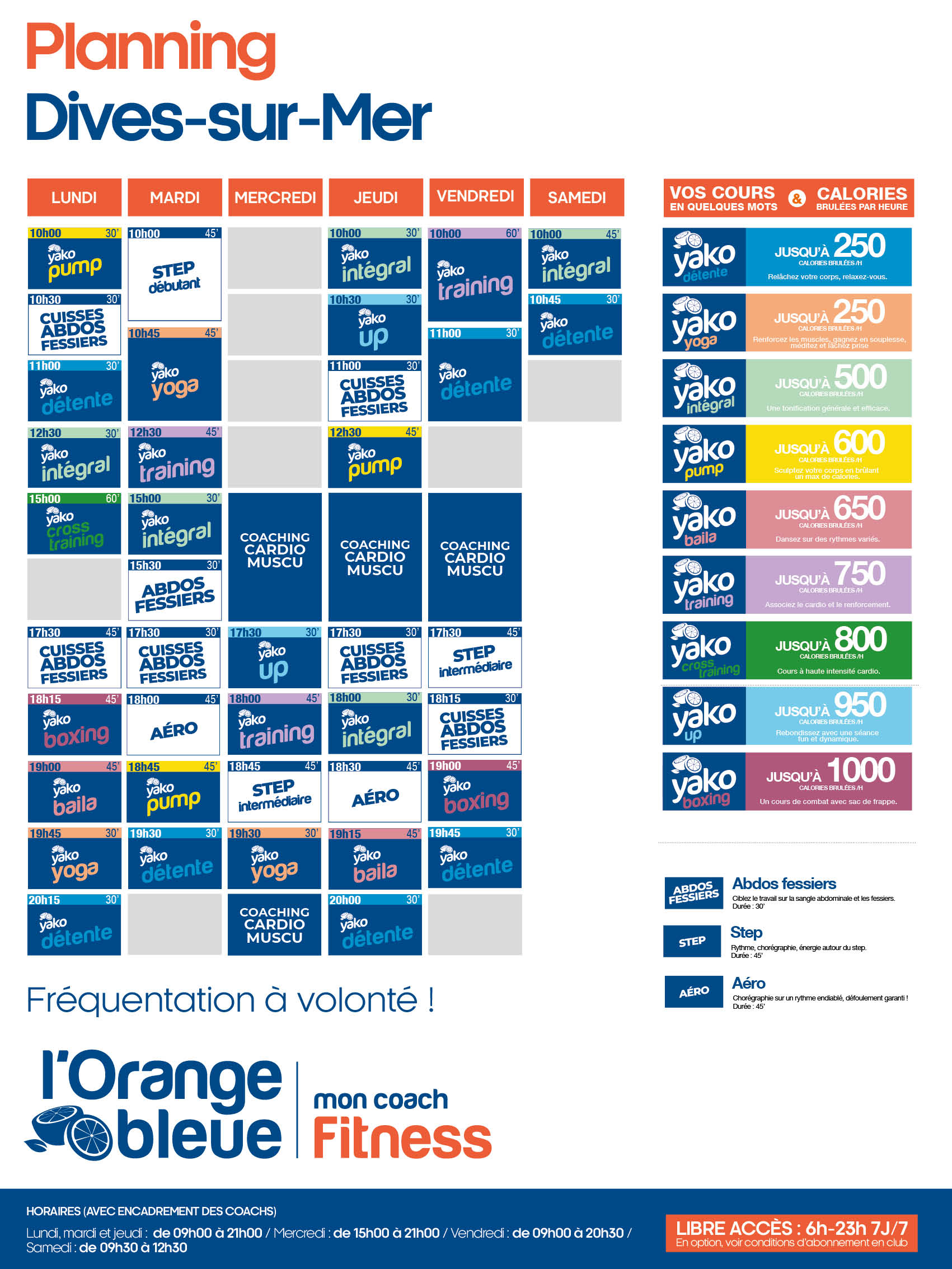 planning salle de sport l'Orange bleue Dives sur Mer