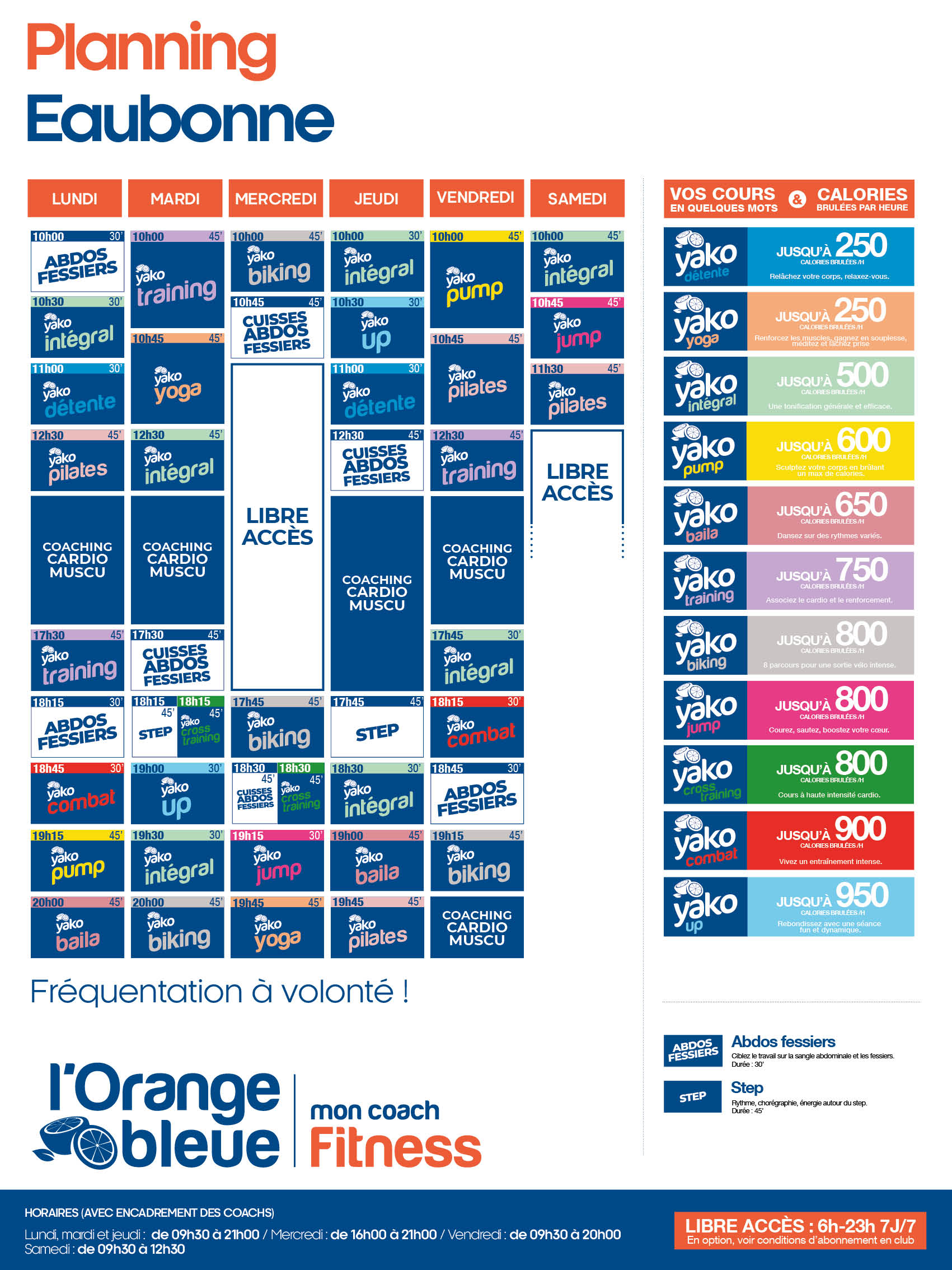 planning salle de sport l'Orange bleue Eaubonne