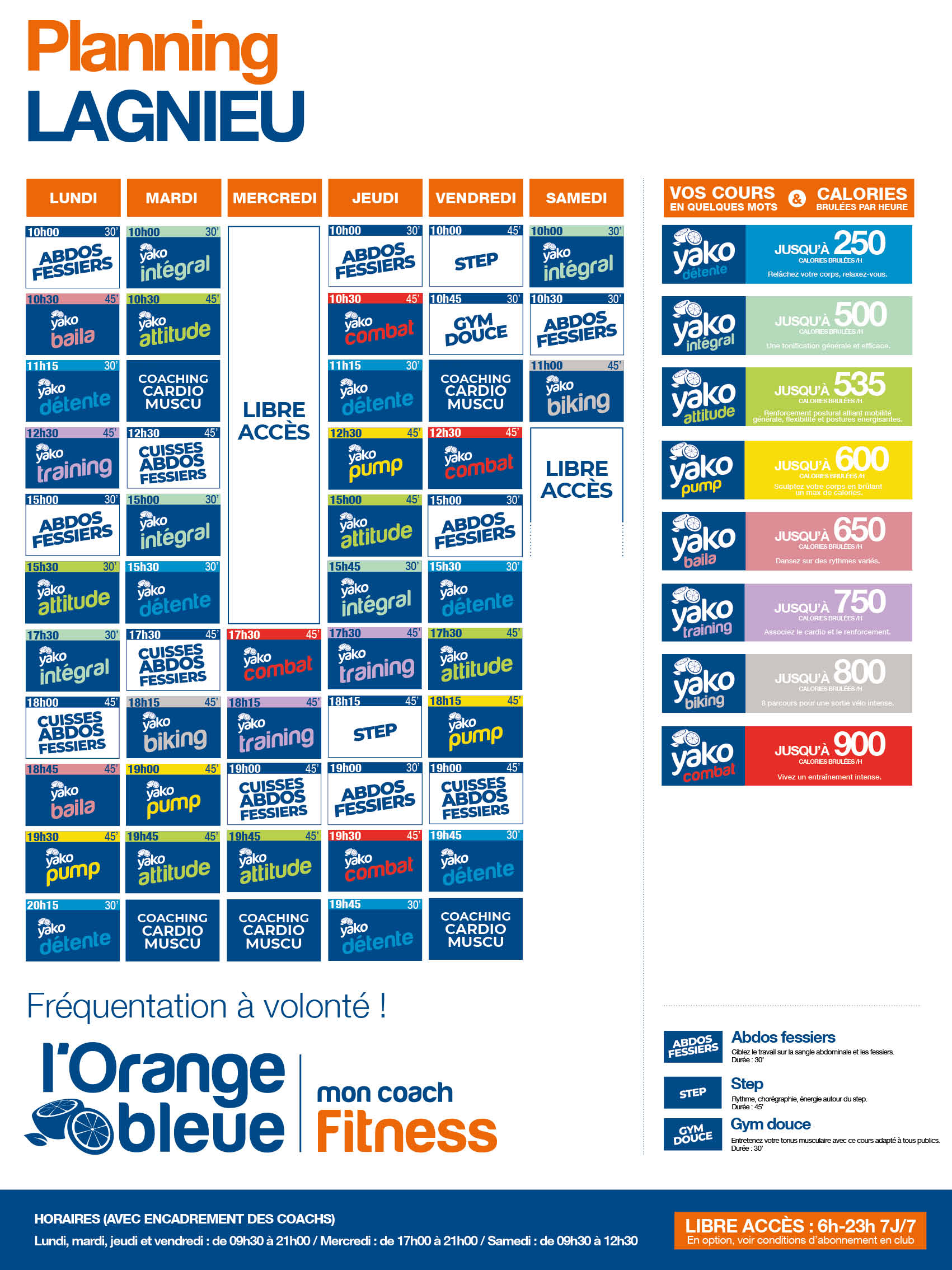 planning salle de sport l'Orange bleue Lagnieu