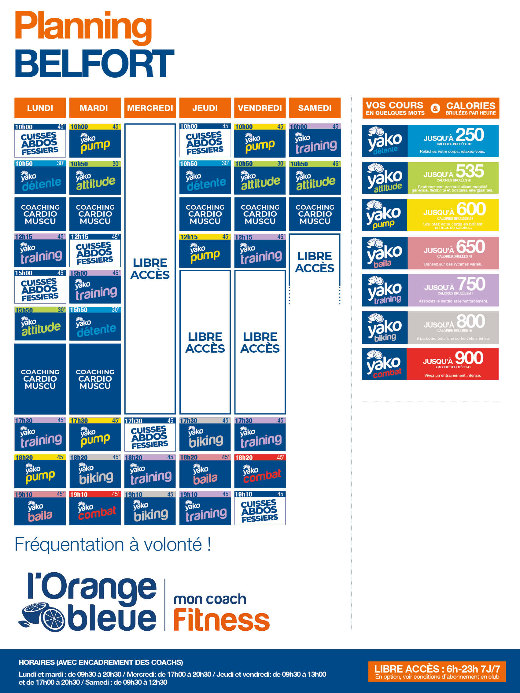 planning salle de sport l'Orange bleue Belfort