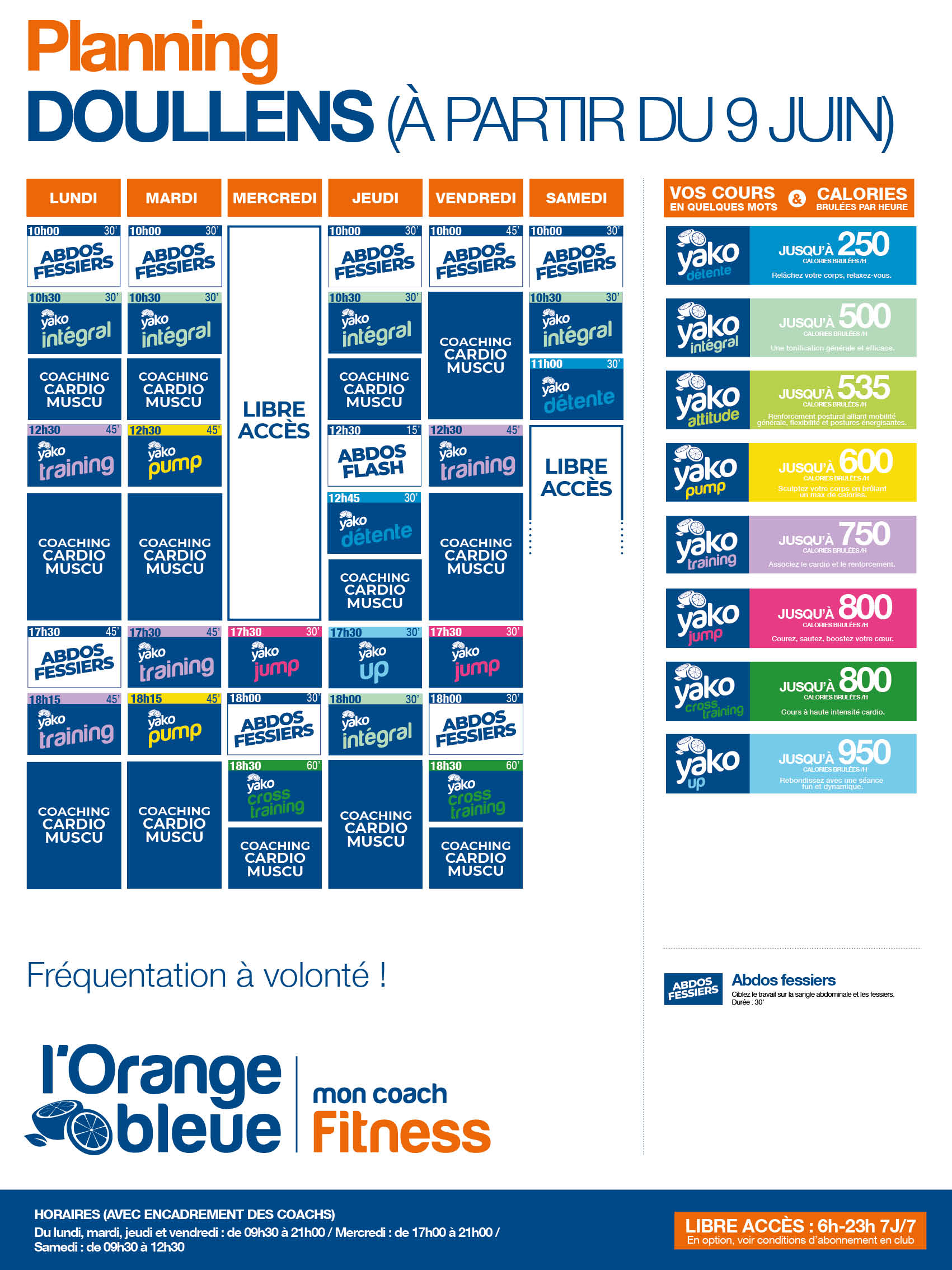 planning salle de sport l'Orange bleue Doullens