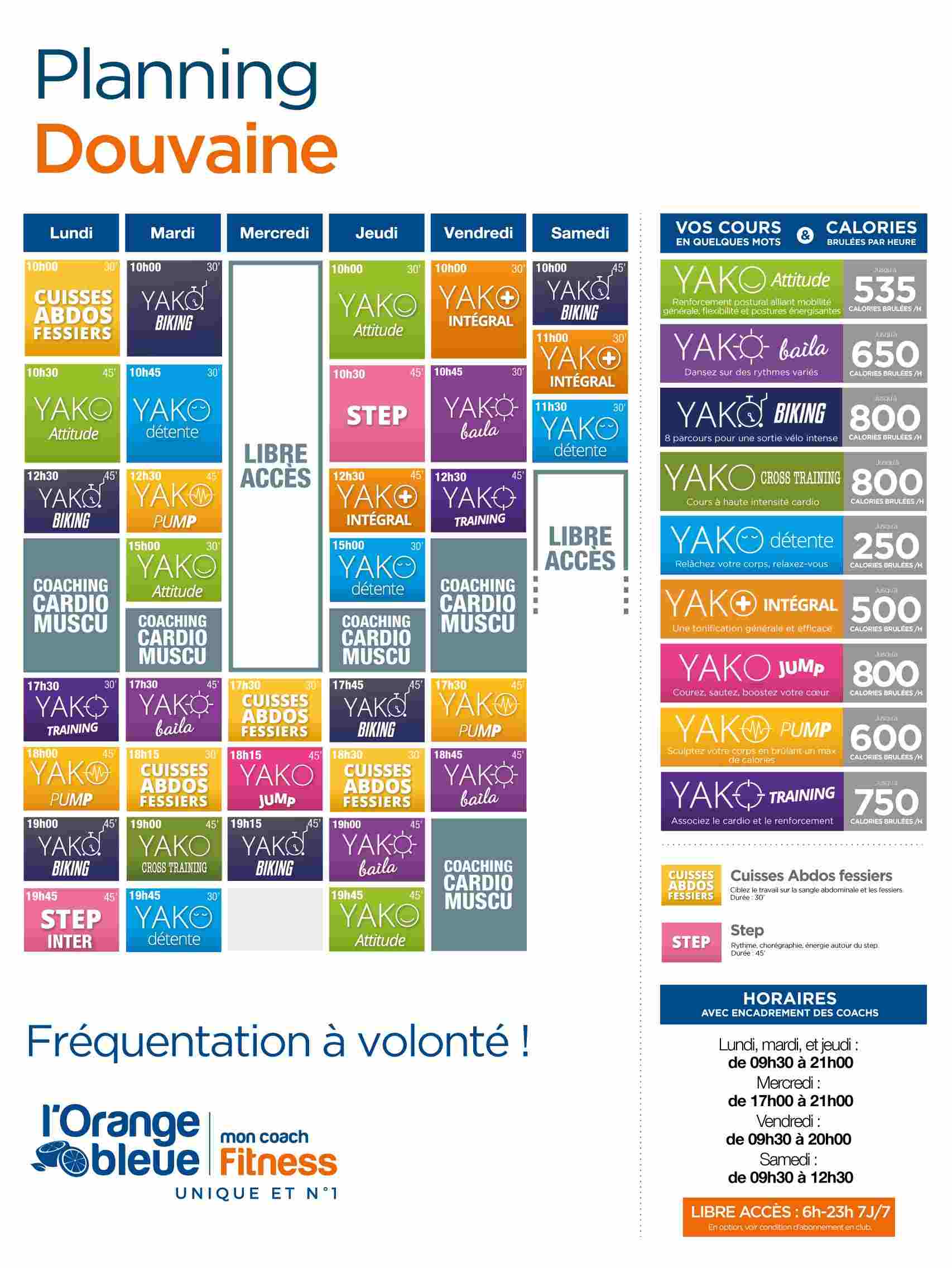 planning salle de sport l'Orange bleue Douvaine