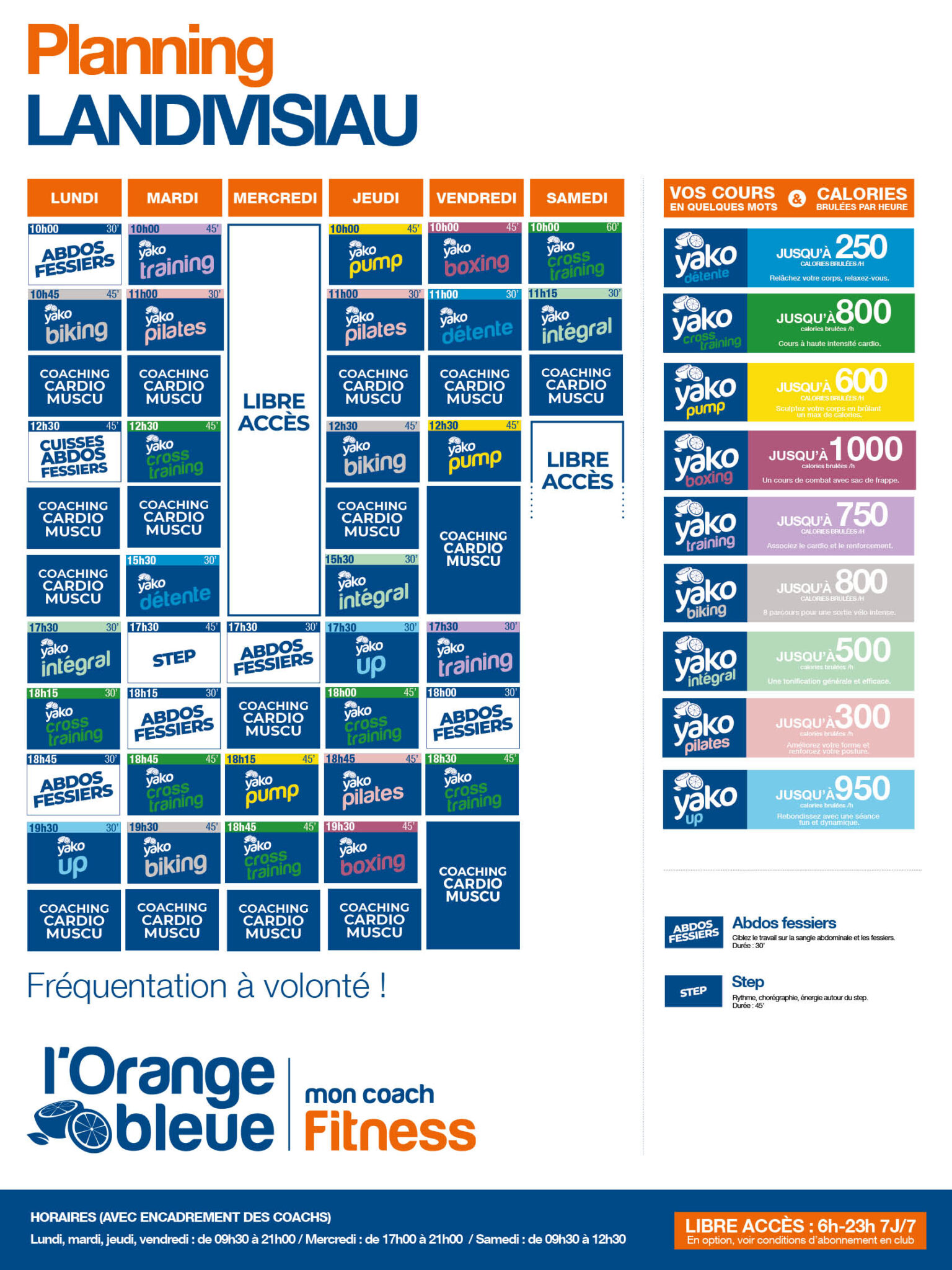 planning salle de sport l'Orange bleue Landivisiau