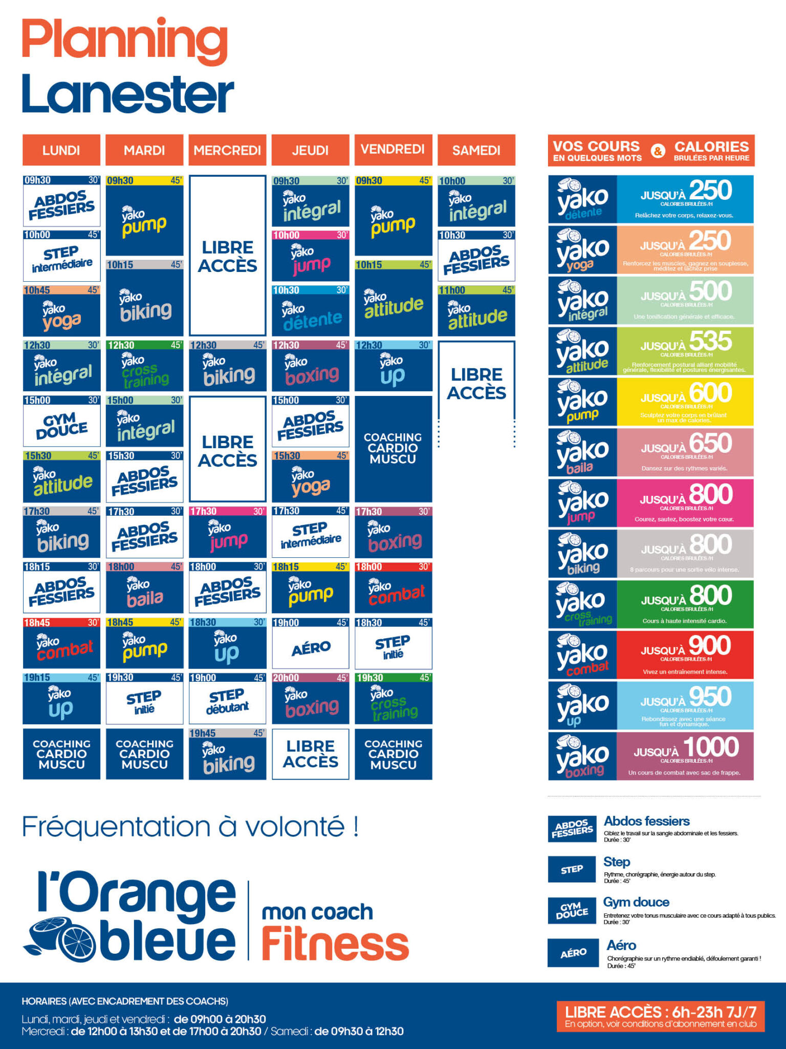 planning salle de sport l'Orange bleue Lanester