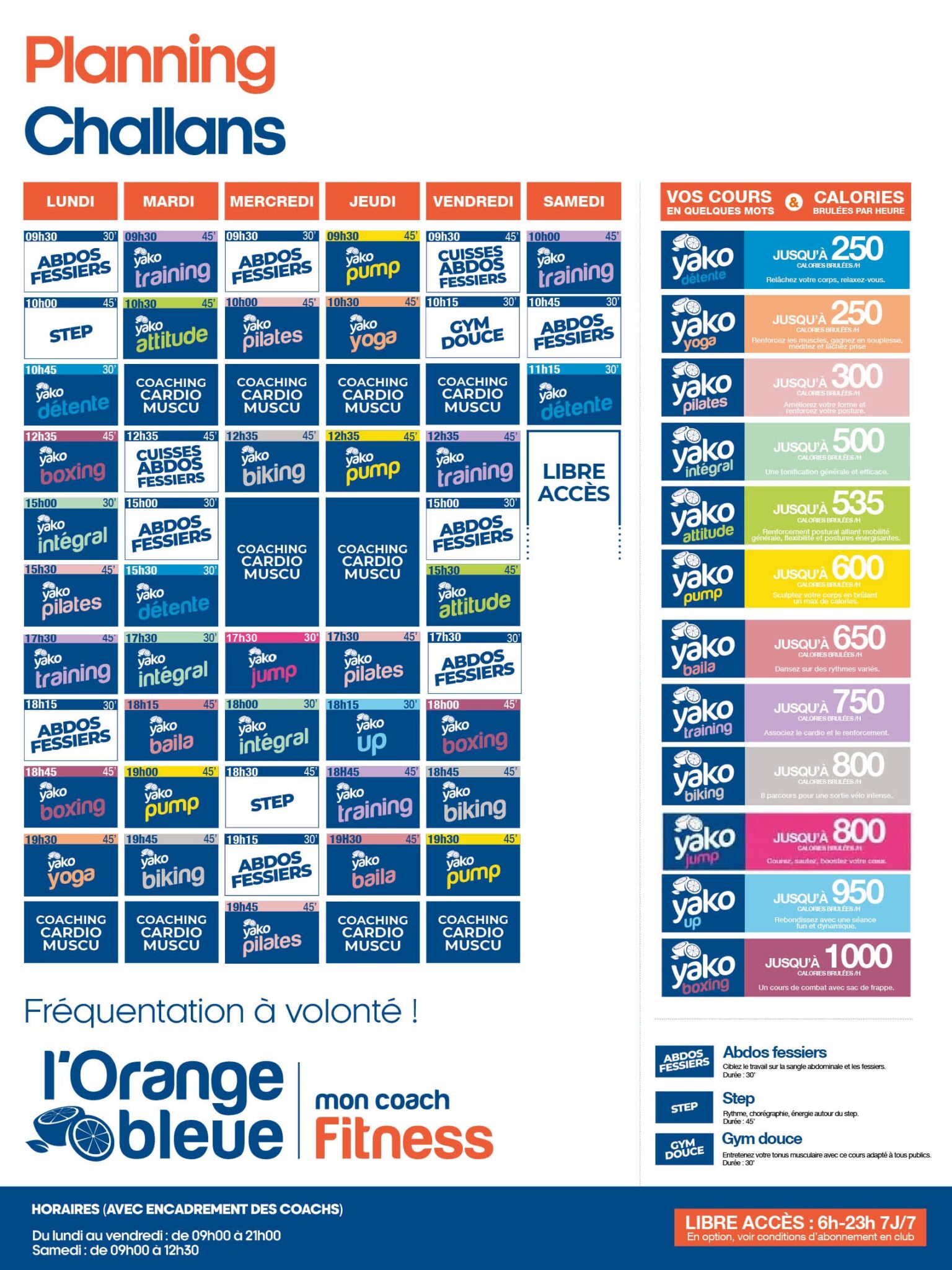 planning salle de sport l'orange bleue challans