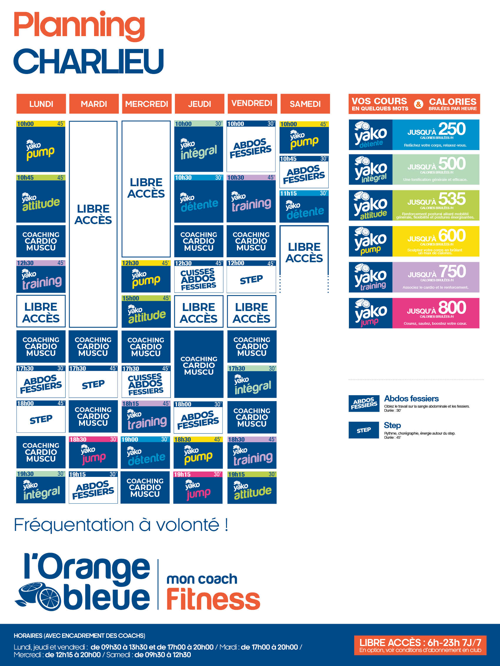 planning salle de sport l'Orange bleue Charlieu