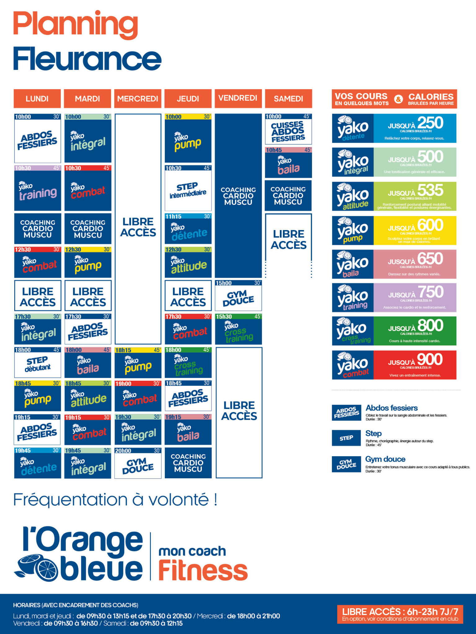 planning salle de sport l'Orange bleue Fleurance