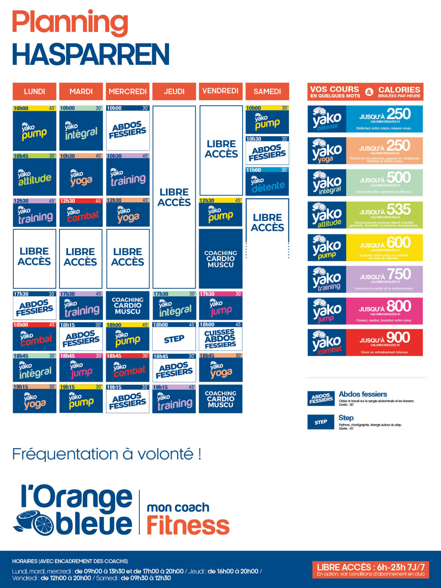 planning salle de sport l'Orange bleue Hasparren