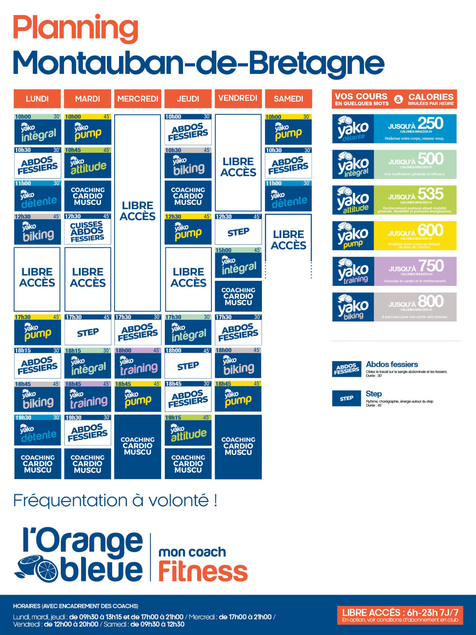 planning salle de sport l'Orange bleue Montauban de bretagne