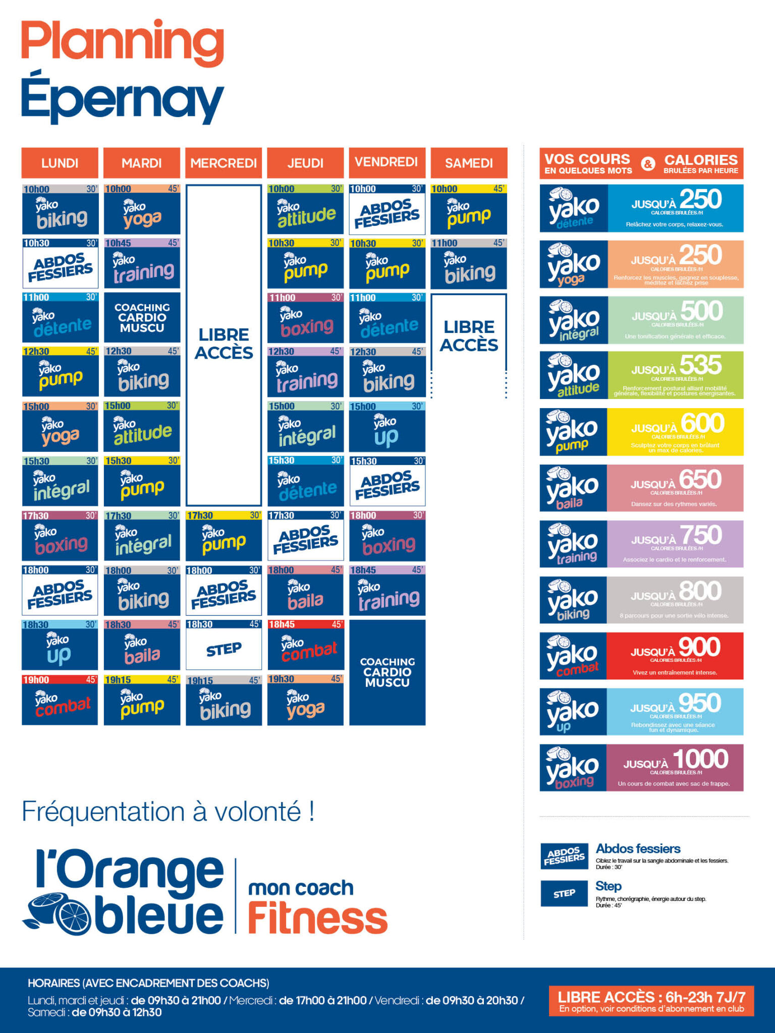 planning salle de sport l'Orange bleue Epernay