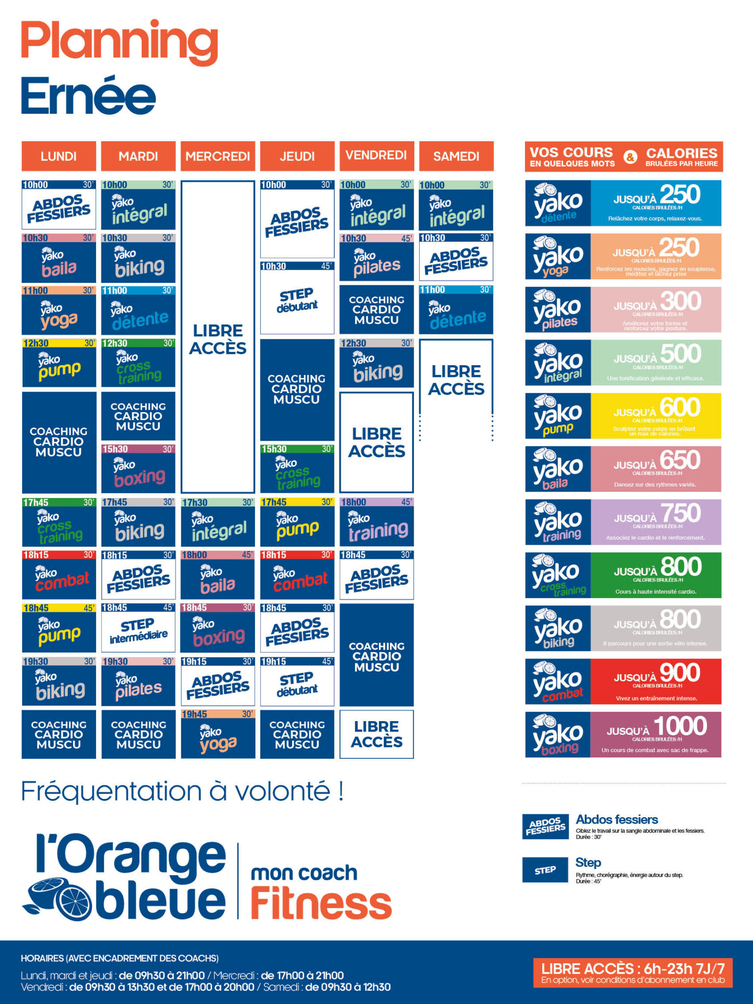 planning salle de sport l'Orange bleue Ernée