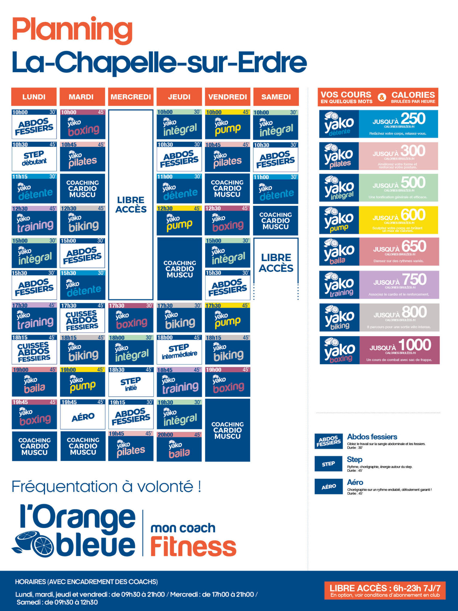 planning salle de sport l'Orange bleue La Chapelle sur Erdre