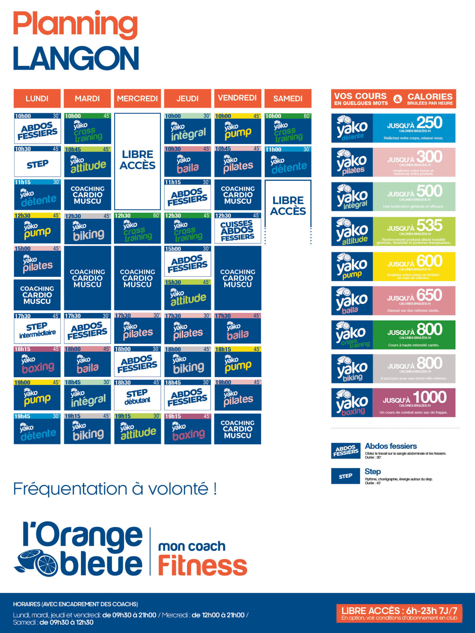 planning salle de sport l'Orange bleue Langon