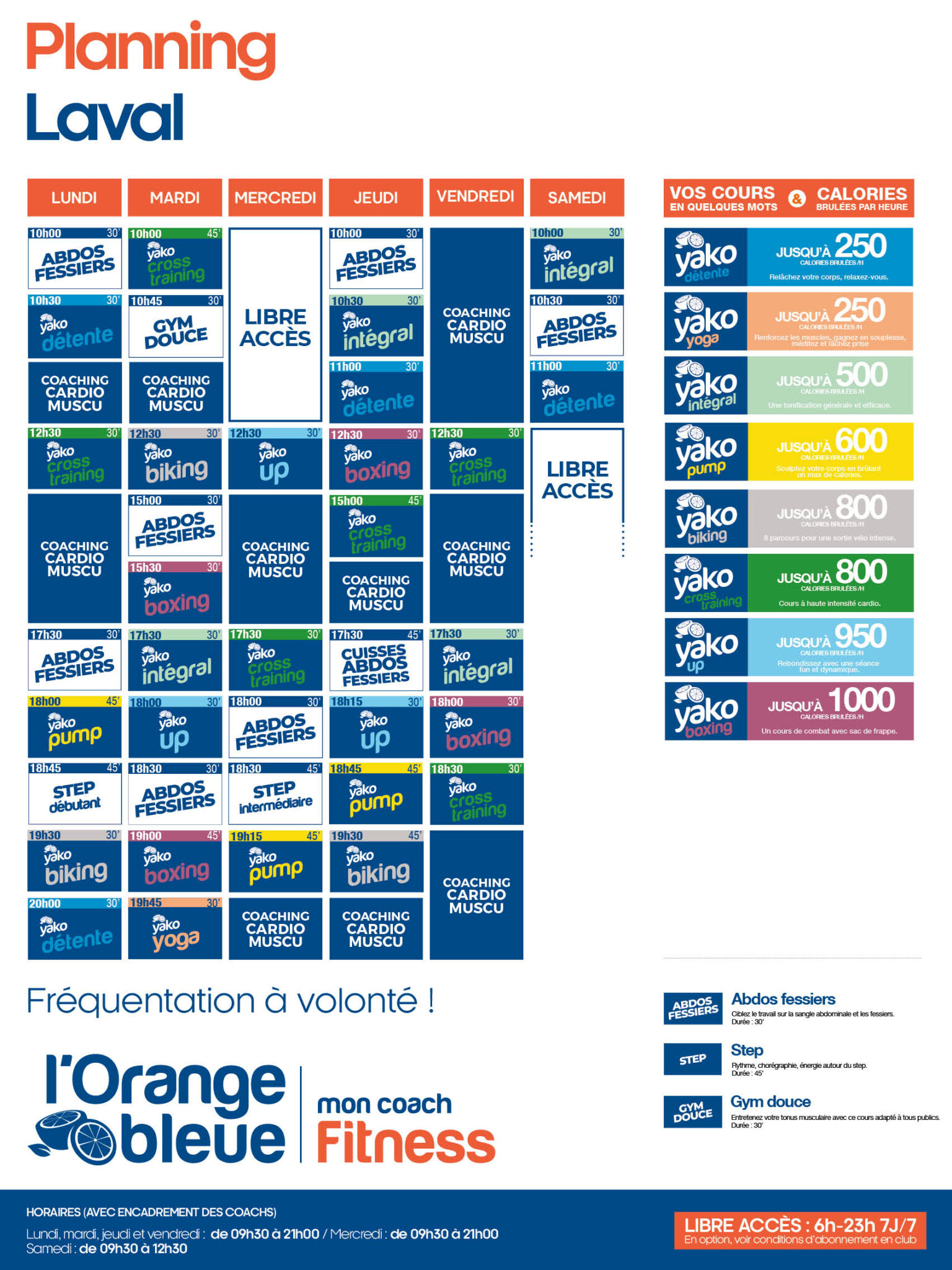 planning salle de sport l'Orange bleue Laval