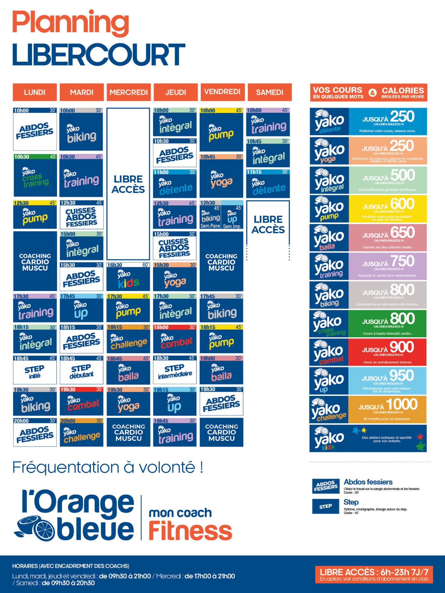 planning salle de sport l'Orange bleue Libercourt