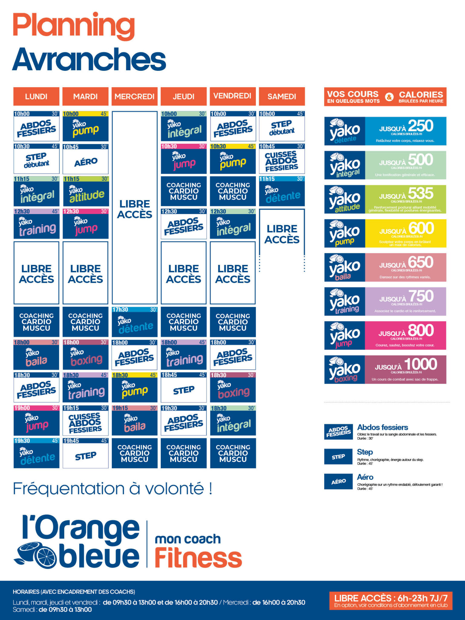 planning salle de sport l'Orange bleue Avranches