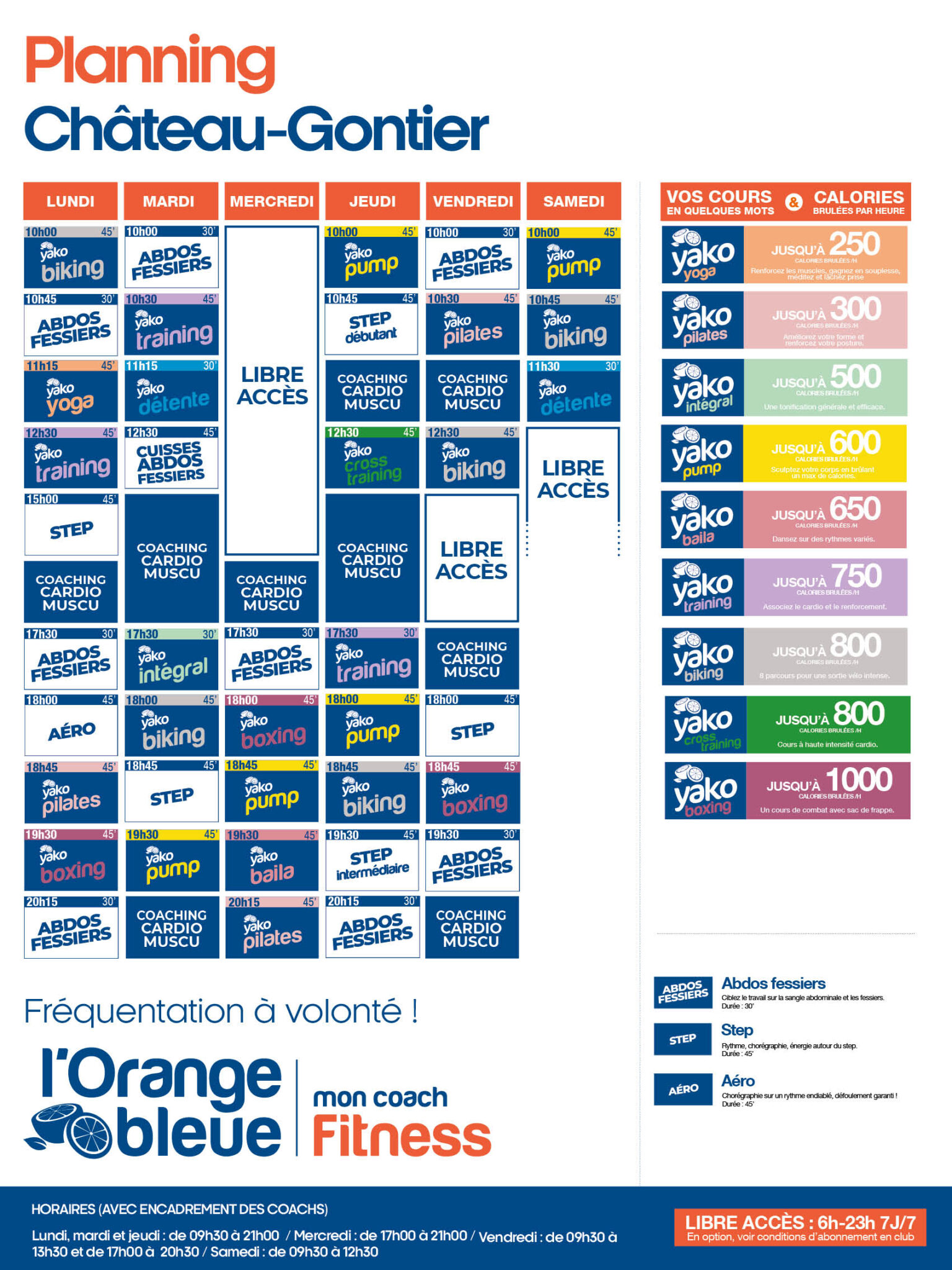 planning salle de sport l'Orange bleue Château-Gontier