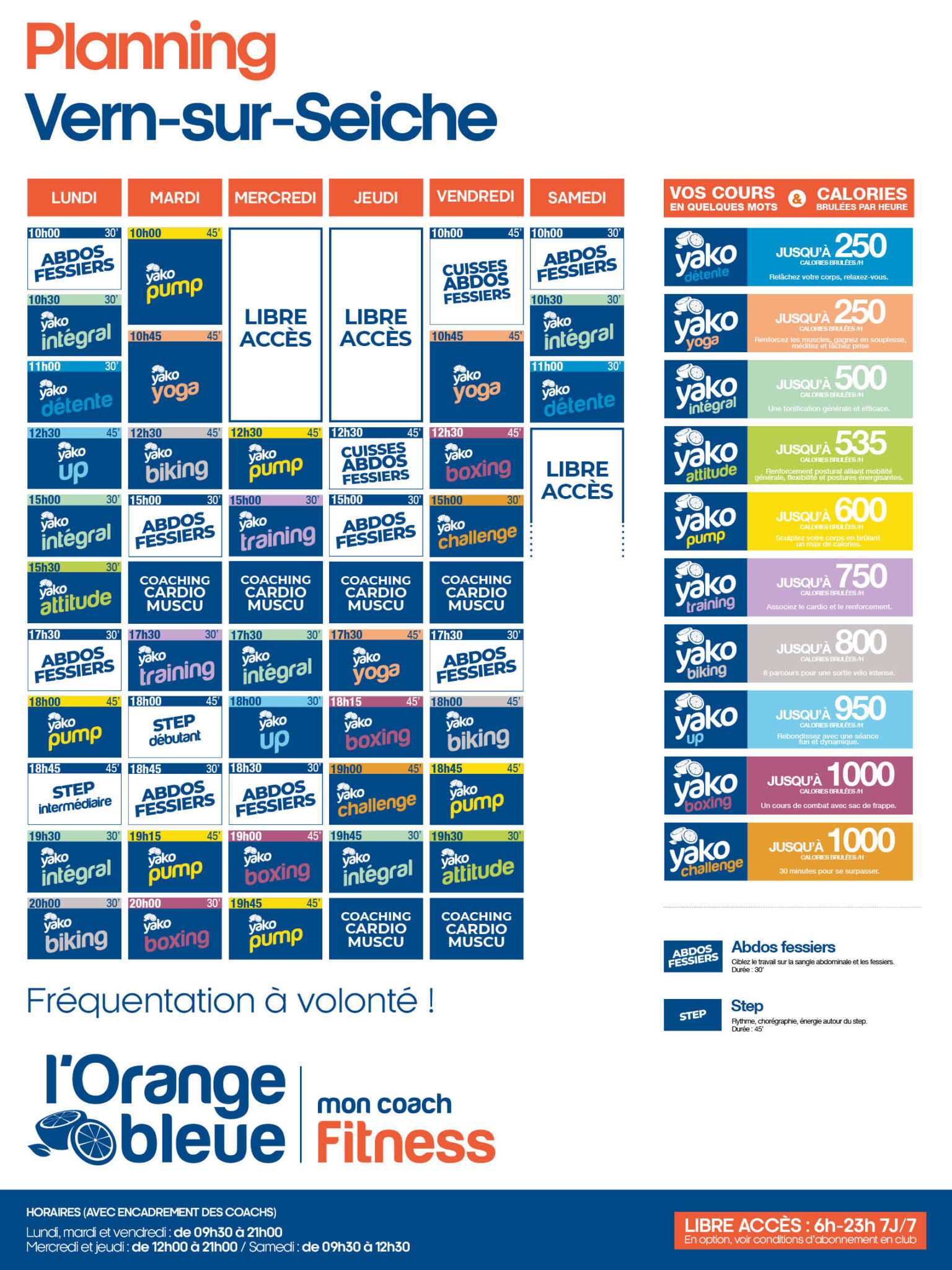 planning salle de sport l'Orange bleue Vern sur seiche