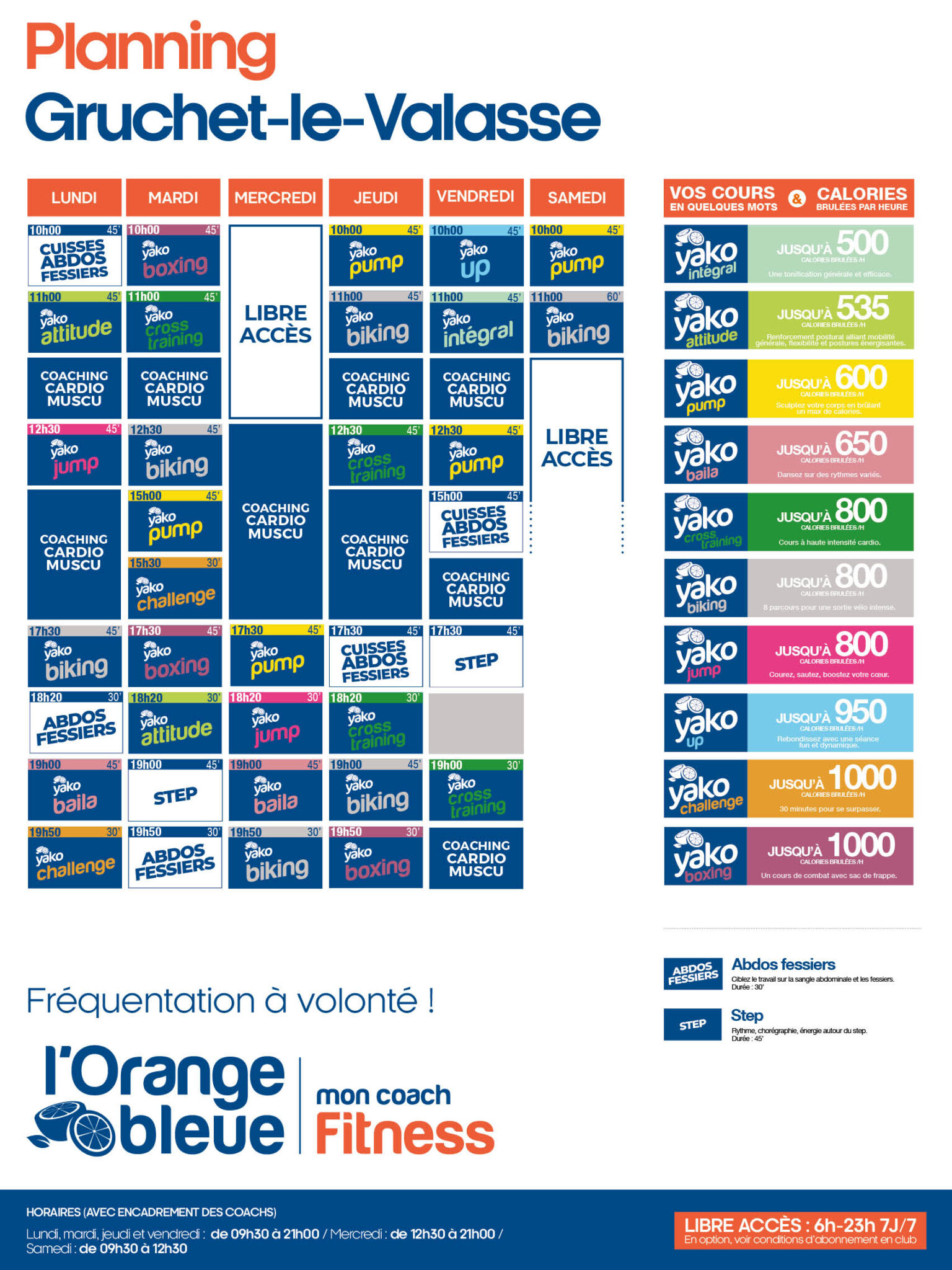 planning salle de sport l'Orange bleue Gruchet le Valasse