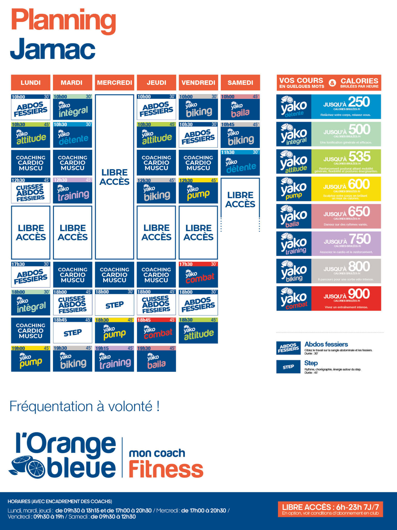 planning salle de sport l'Orange bleue Jarnac