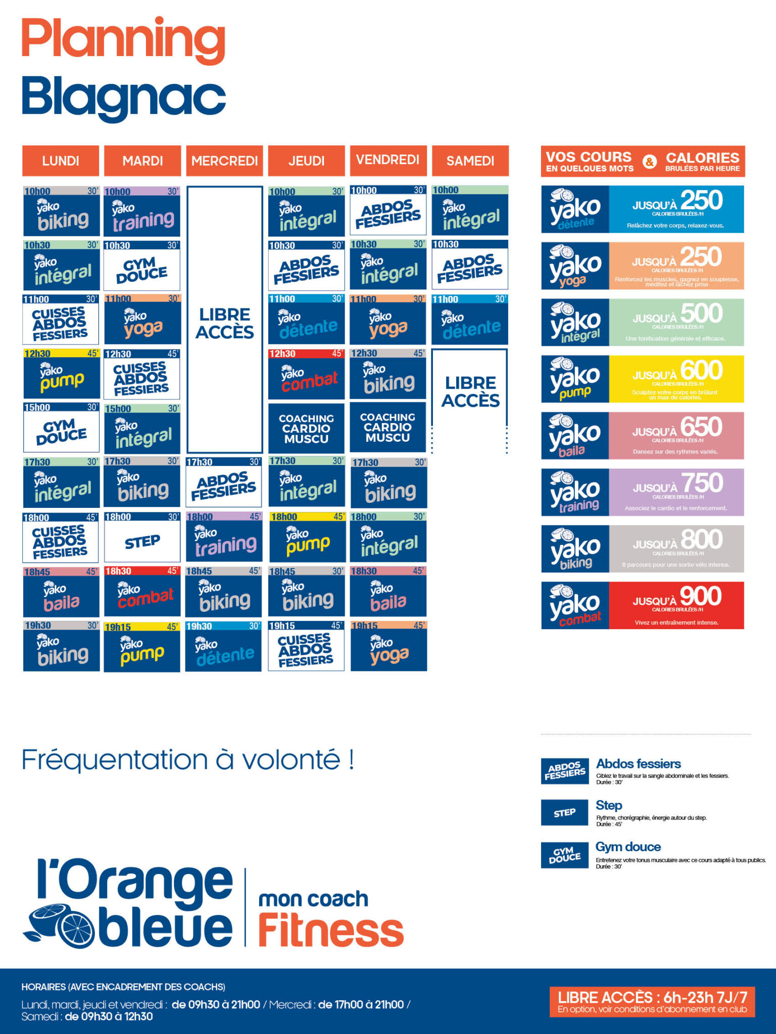 planning salle de sport l'Orange bleue Blagnac