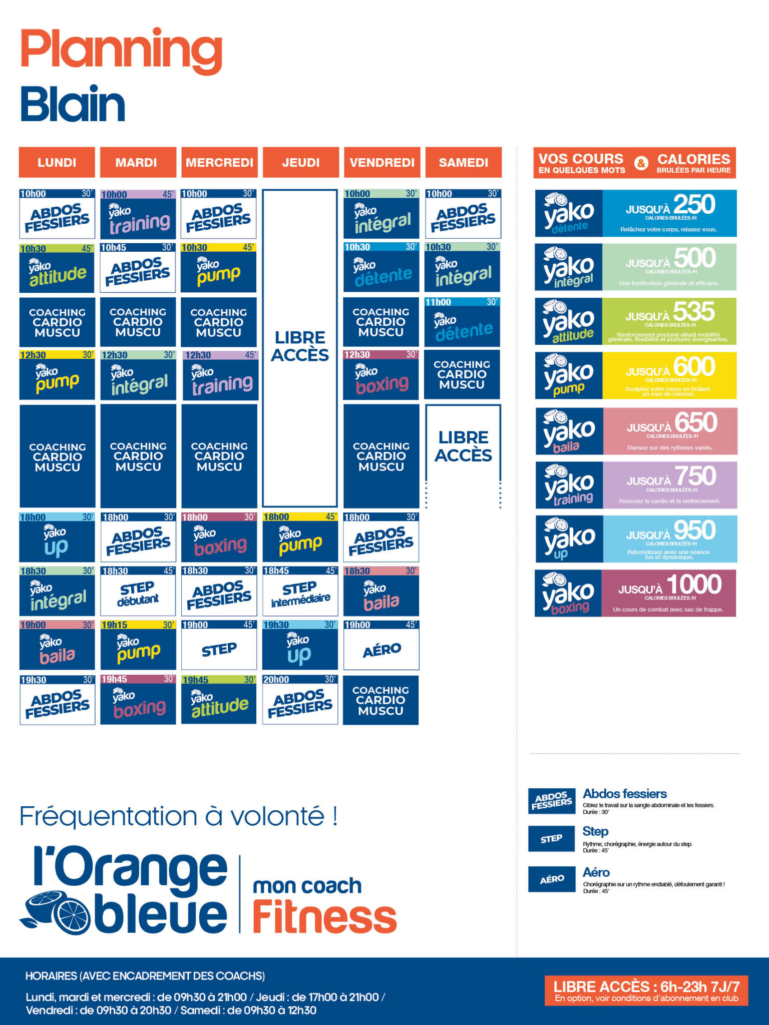 planning salle de sport l'Orange bleue Blain