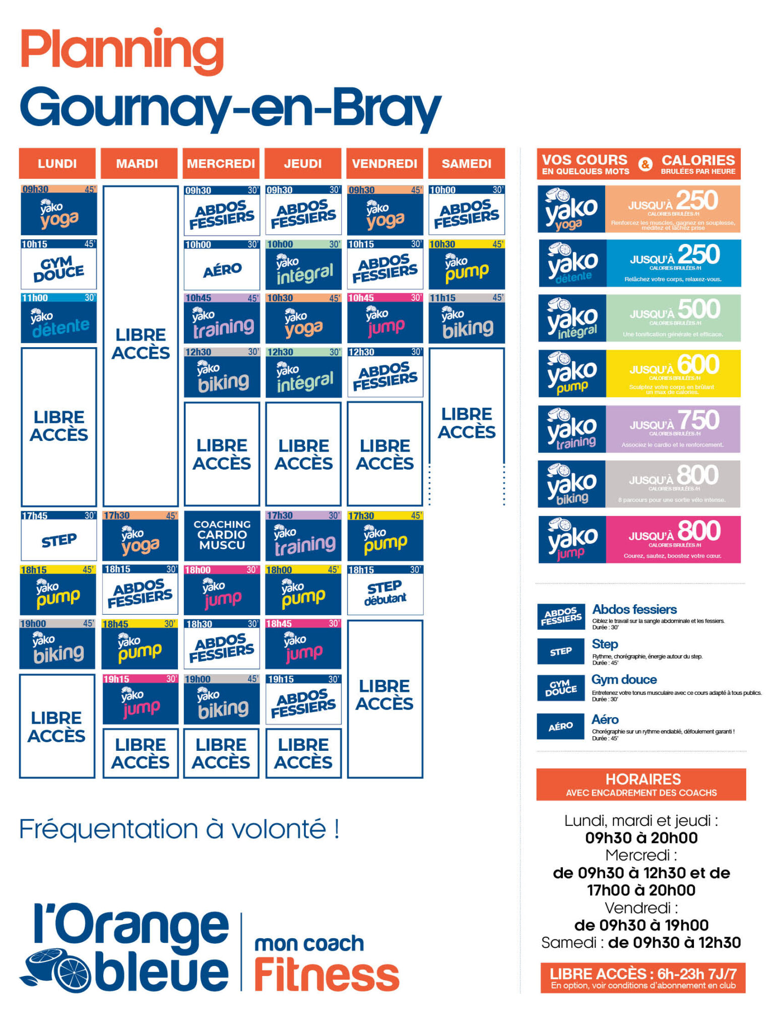 planning salle de sport l'Orange bleue Gournay en Bray