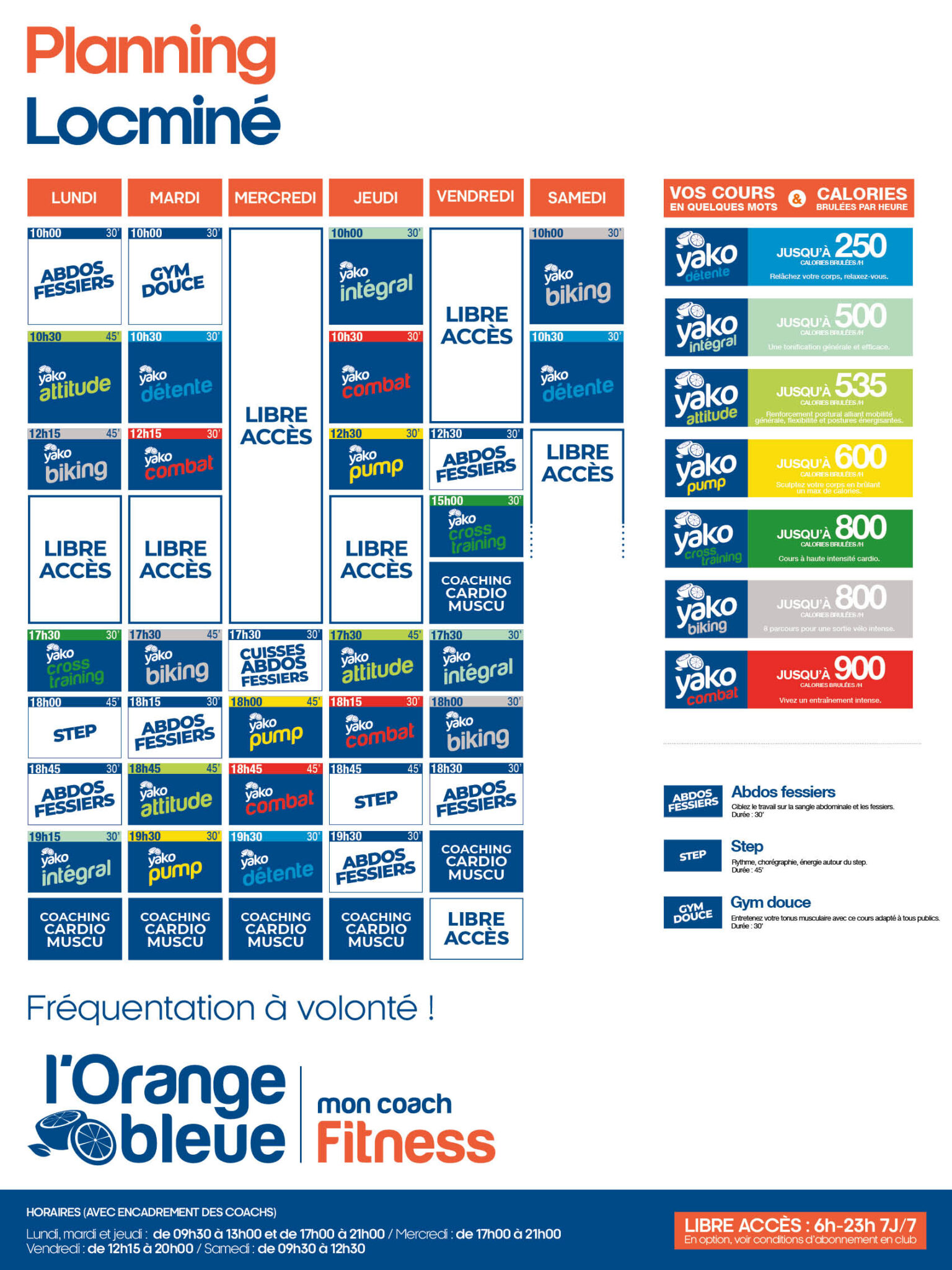 planning salle de sport l'Orange bleue Locminé