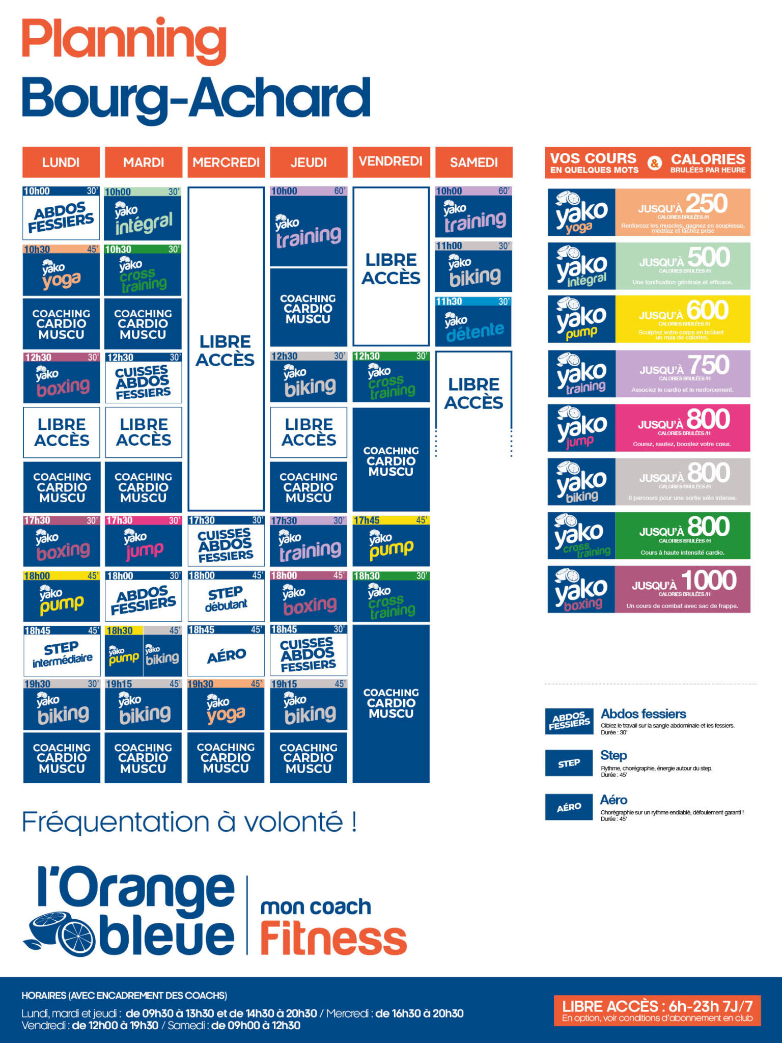 planning salle de sport l'Orange bleue Bourg Achard