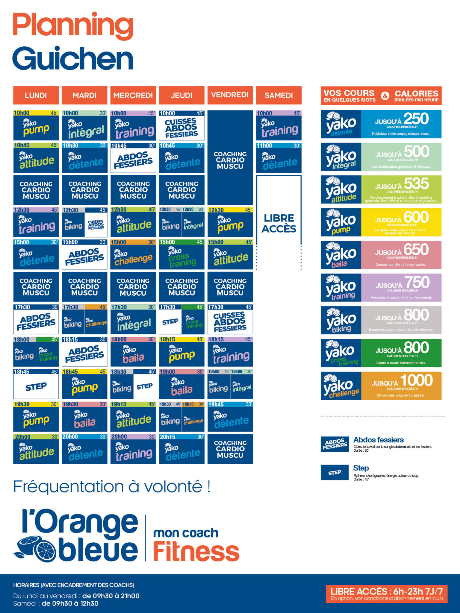 planning salle de sport l'Orange bleue Guichen