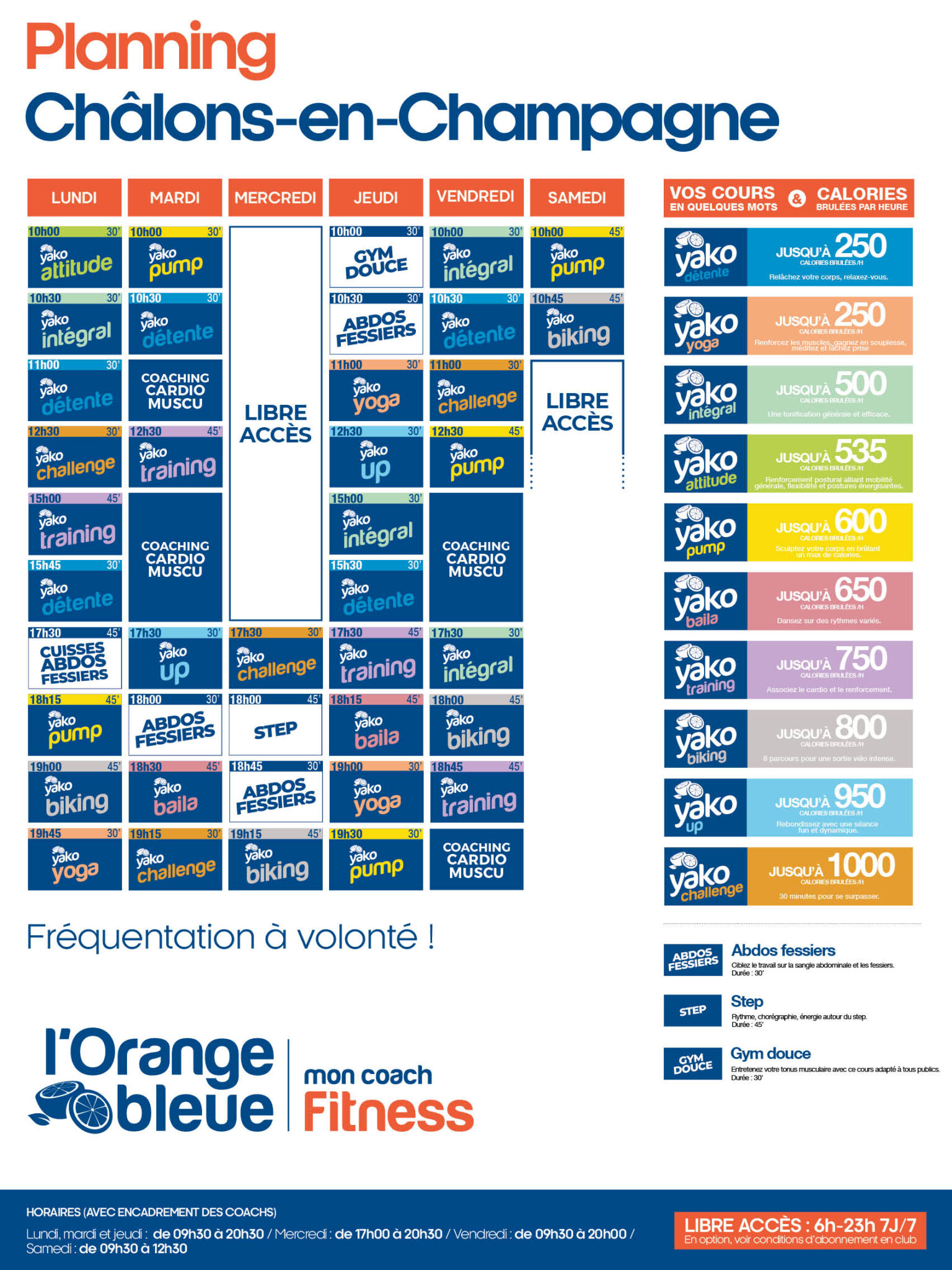 planning salle de sport l'Orange bleue Chalons en Champagne