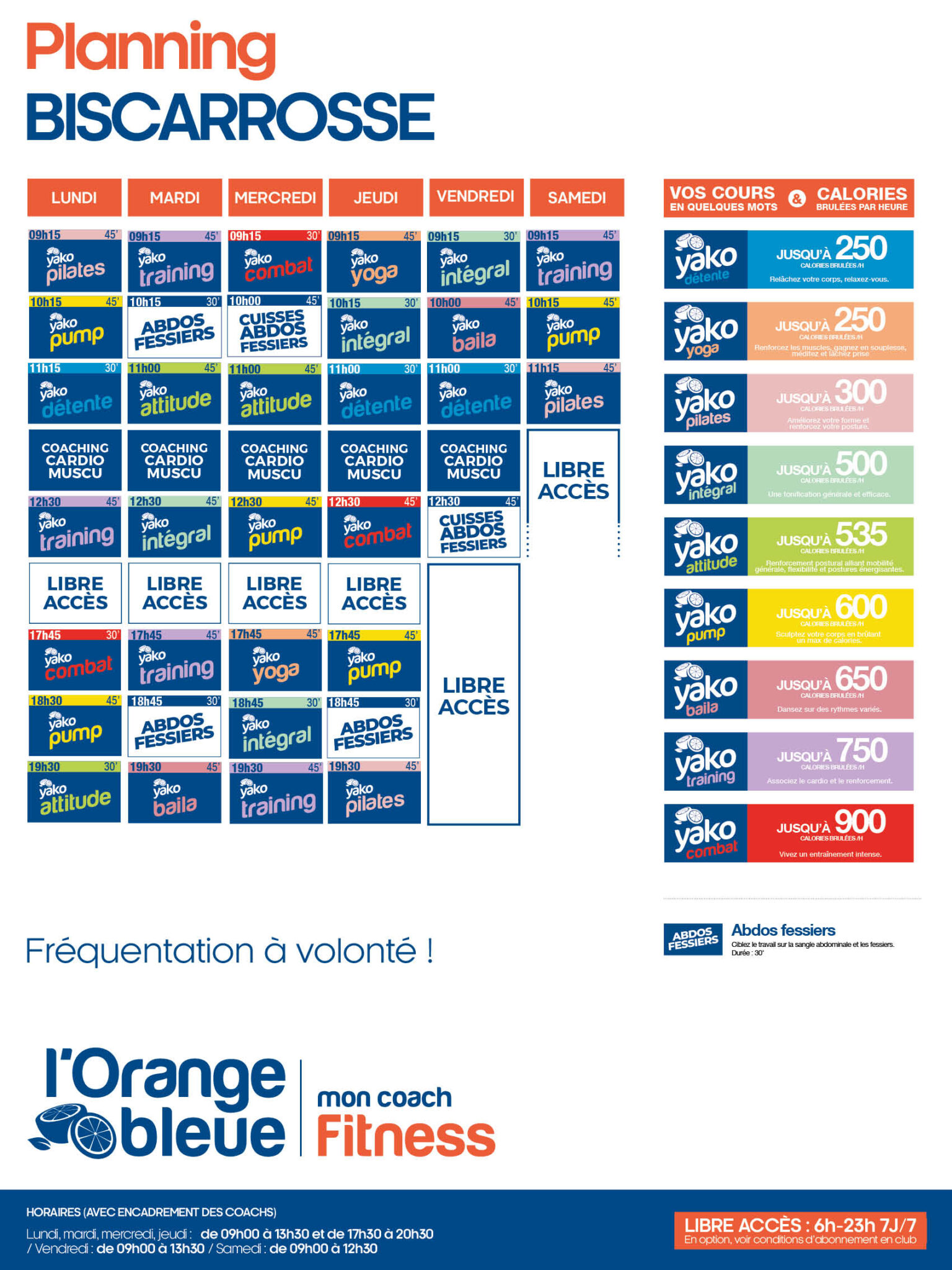 planning salle de sport l'Orange bleue Biscarrosse