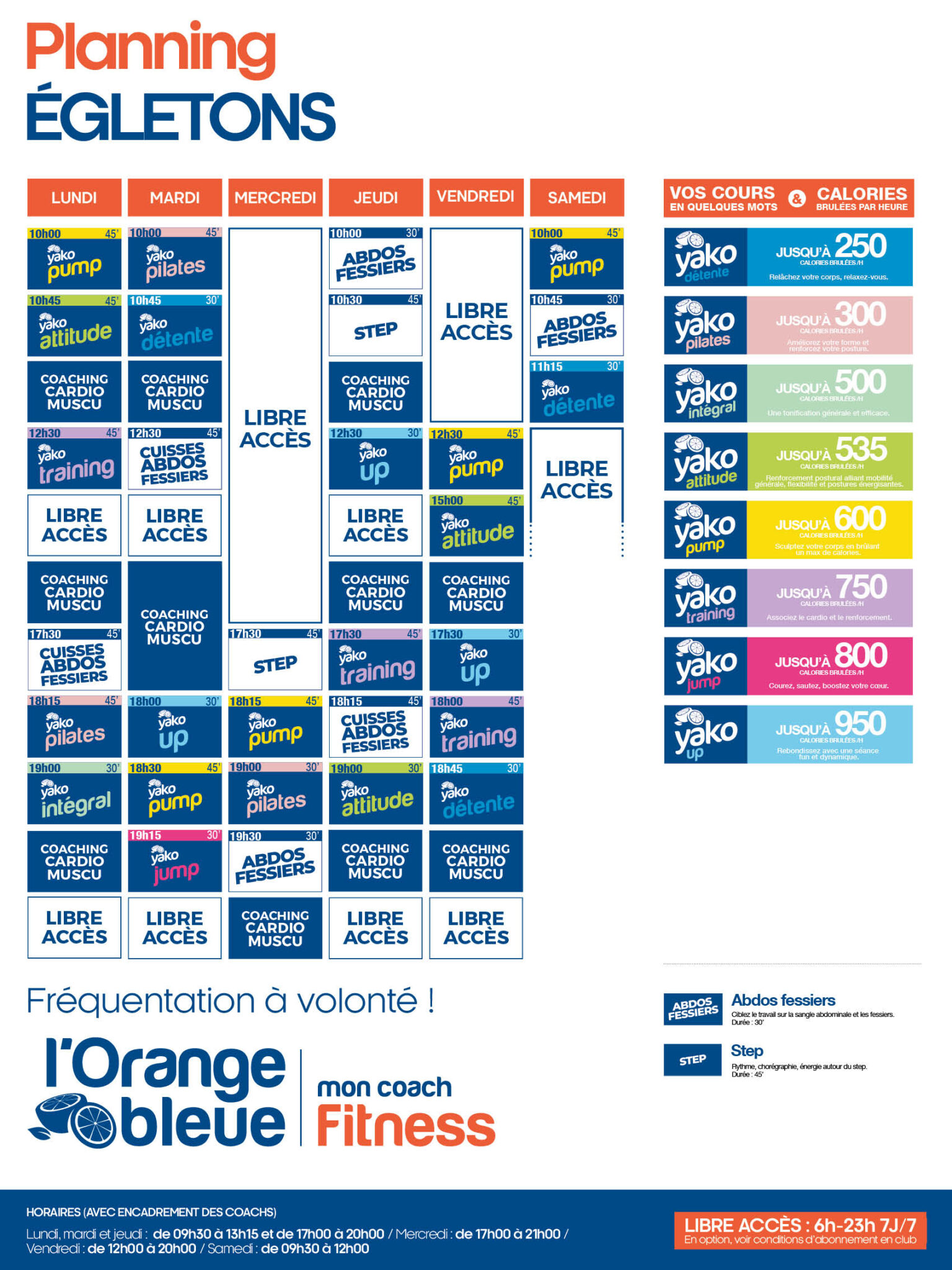 planning salle de sport l'Orange bleue Egletons