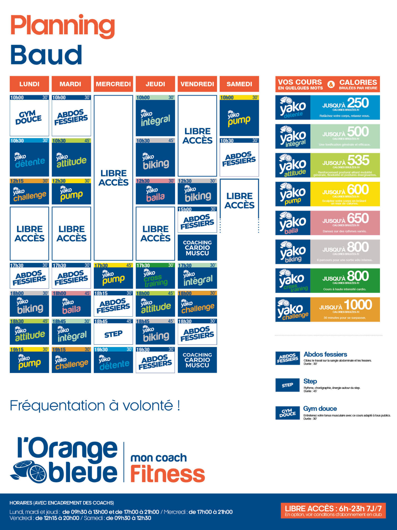 planning salle de sport l'Orange bleue Baud