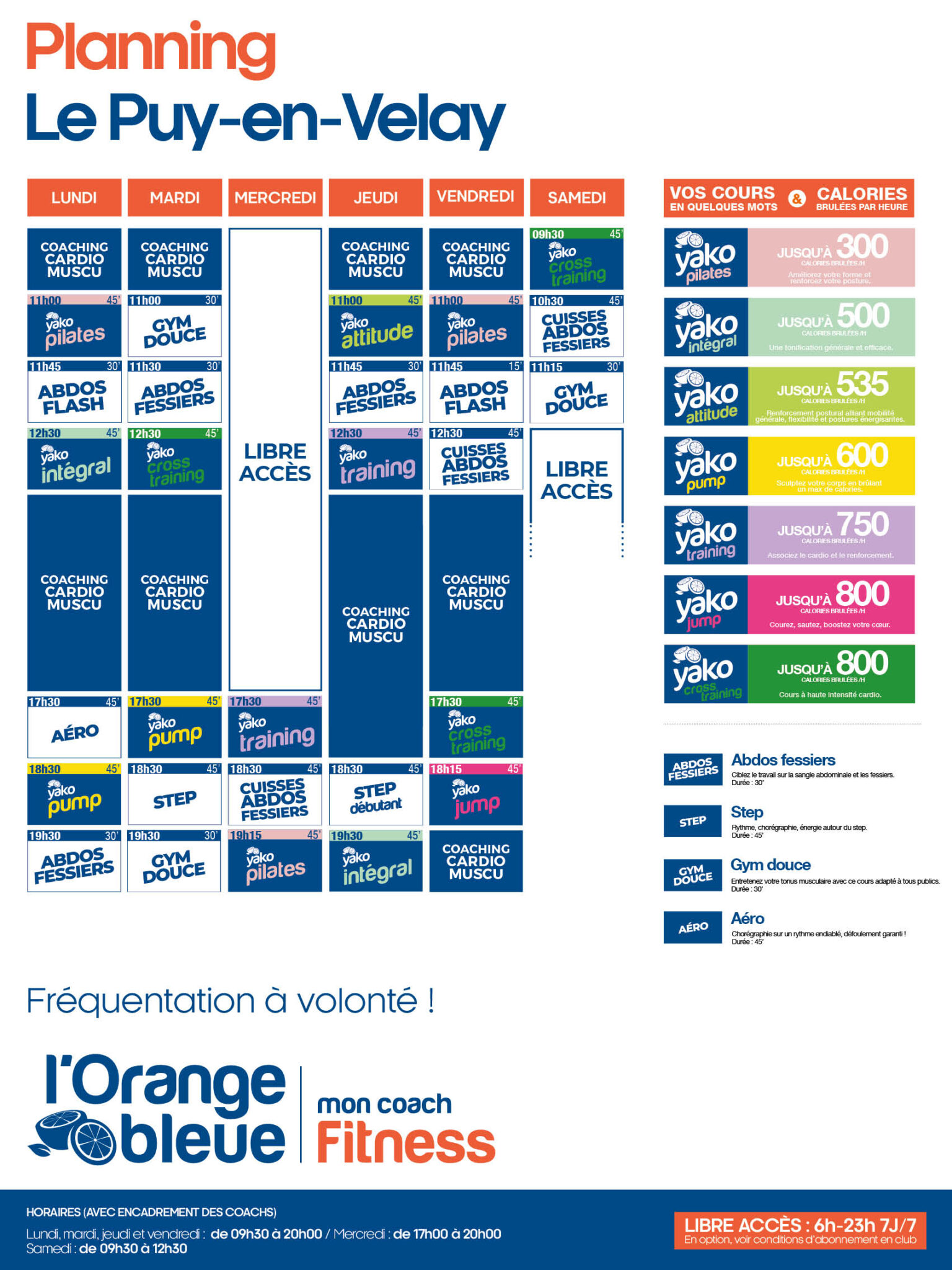 planning salle de sport l'Orange bleue Le Puy en Velay