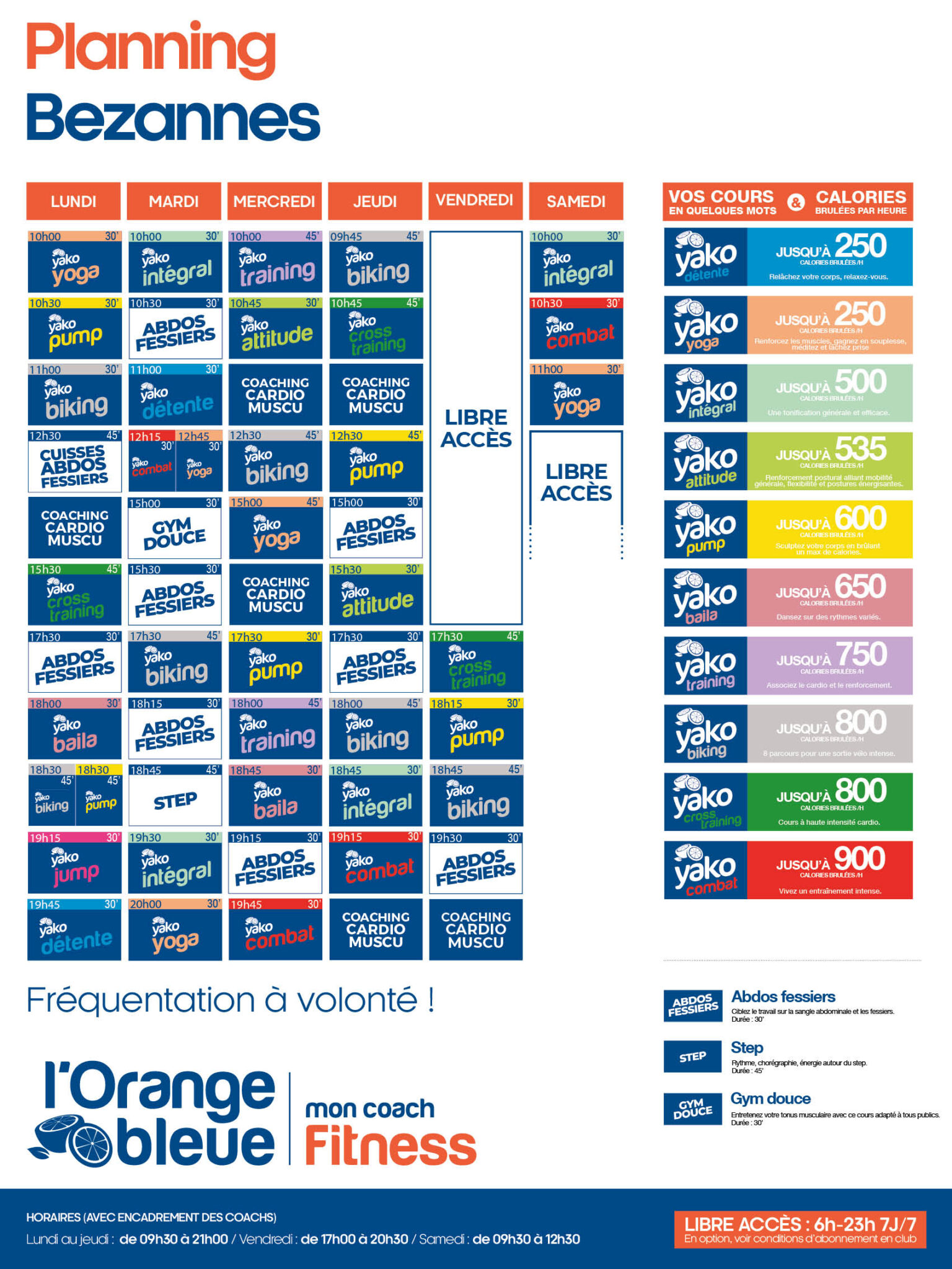 planning salle de sport l'Orange bleue Bezannes