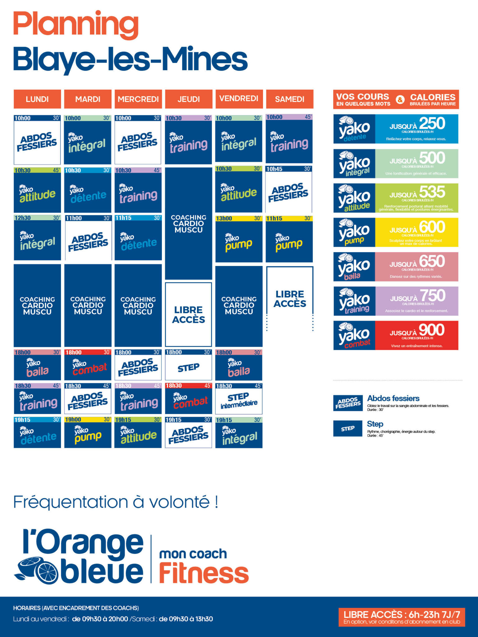 planning salle de sport l'Orange bleue Blaye les mines