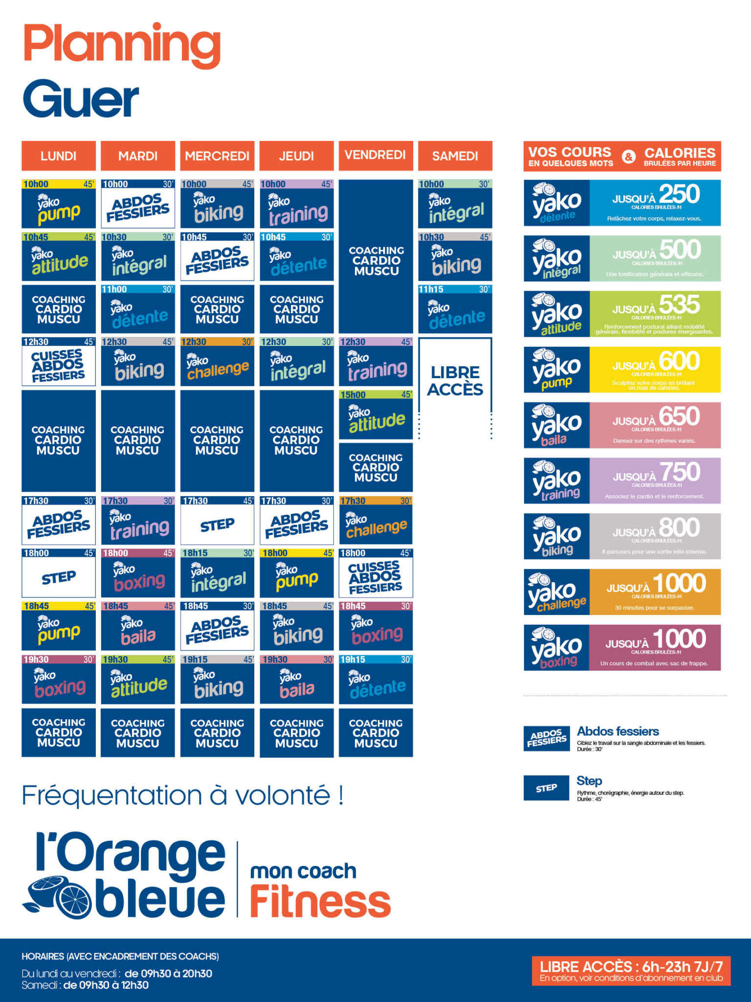 planning salle de sport l'Orange bleue Guer