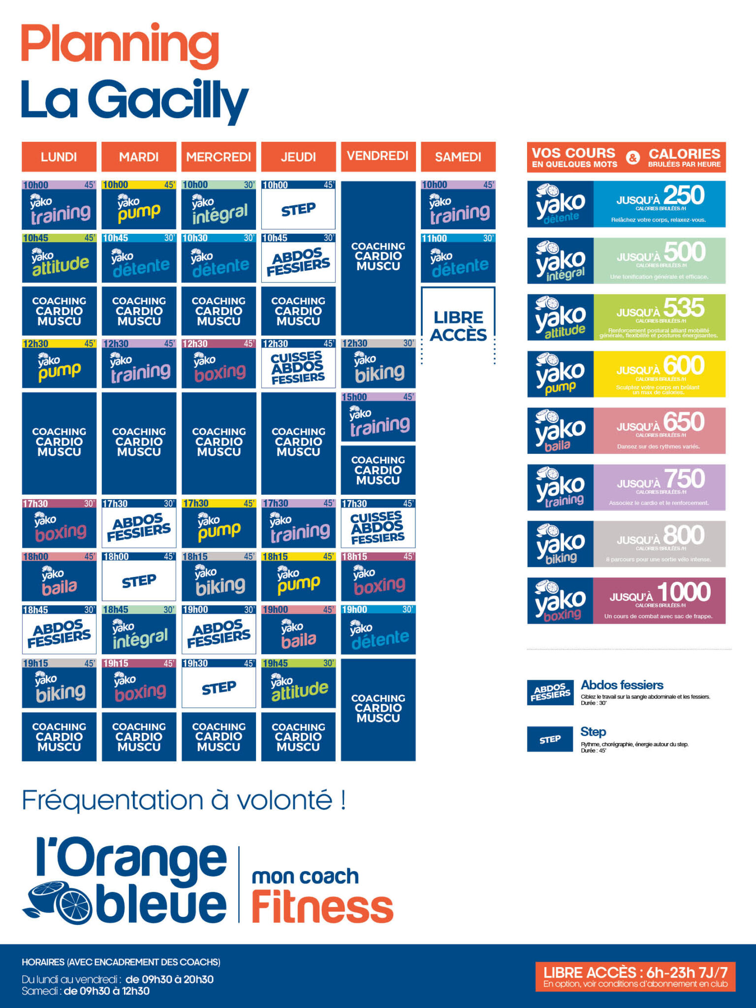 planning salle de sport l'Orange bleue La Gacilly