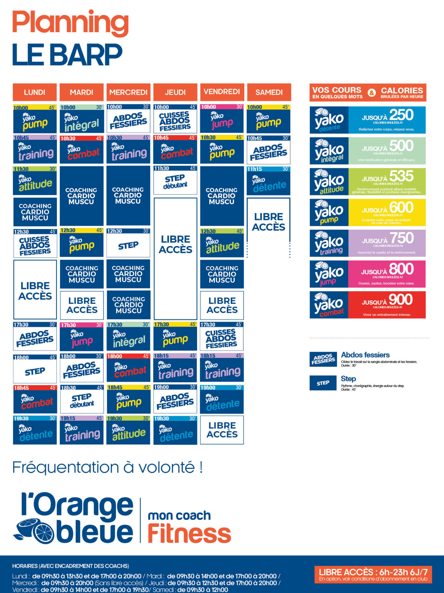 planning salle de sport l'Orange bleue Le Barp