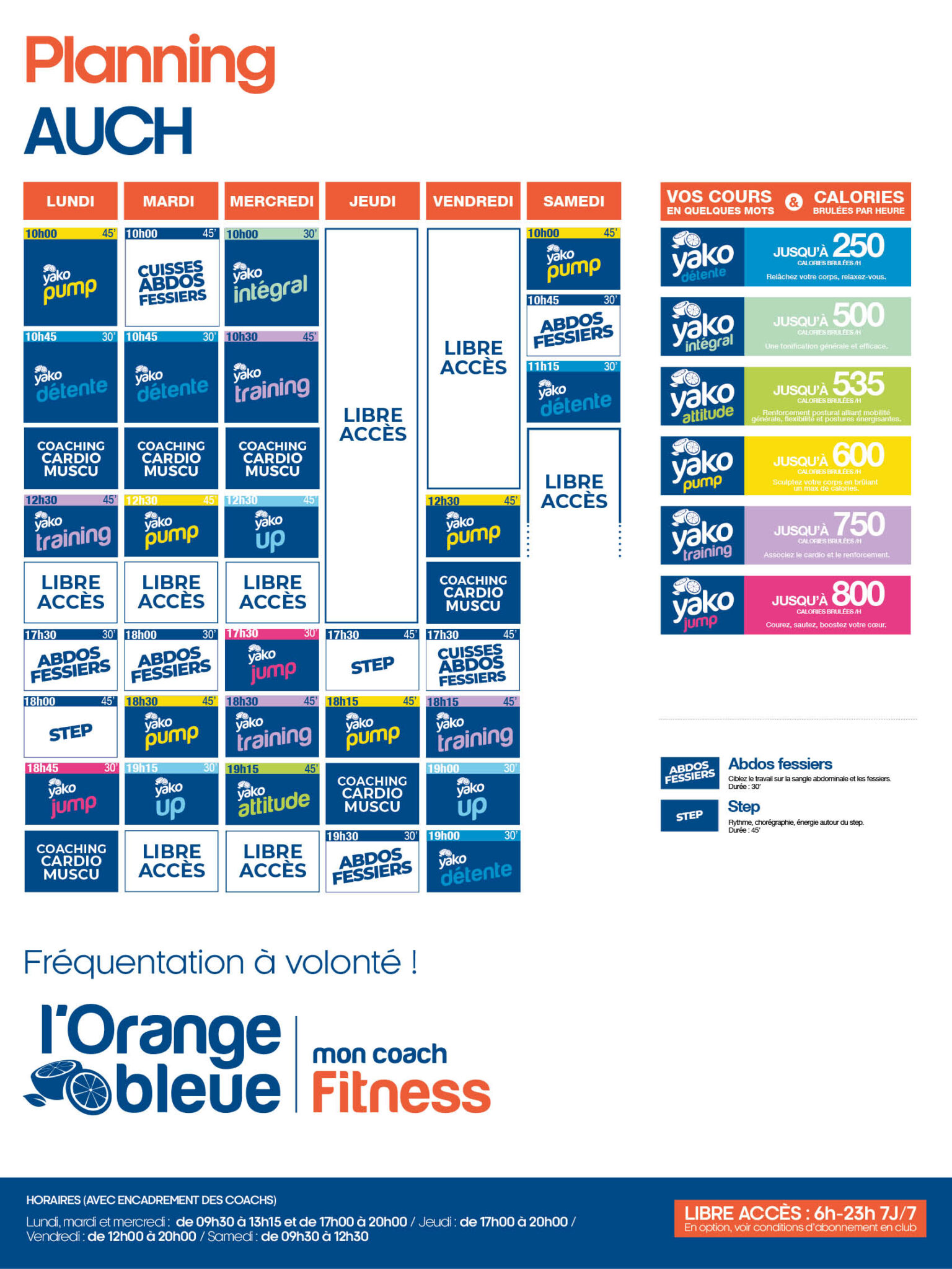 planning salle de sport l'Orange bleue Auch