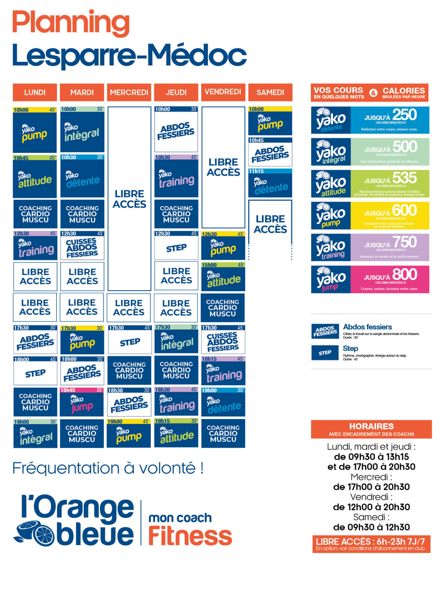 planning salle de sport l'Orange bleue Lesparre Medoc