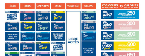 planning salle de sport l'Orange bleue Agen