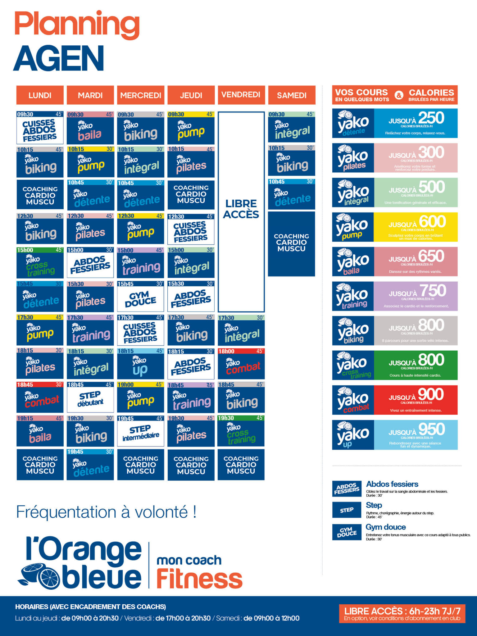 planning salle de sport l'Orange bleue Agen