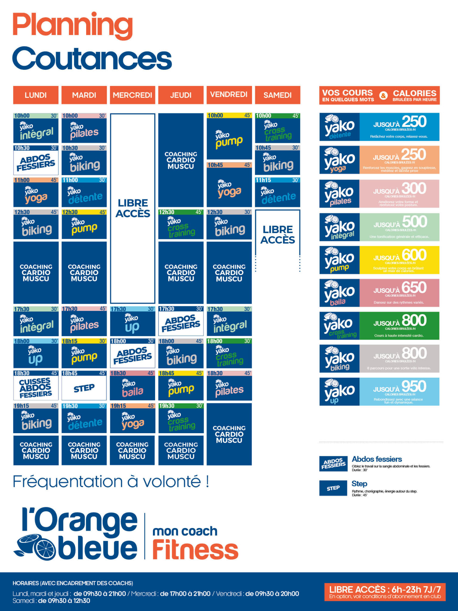 planning salle de sport l'Orange bleue Coutances