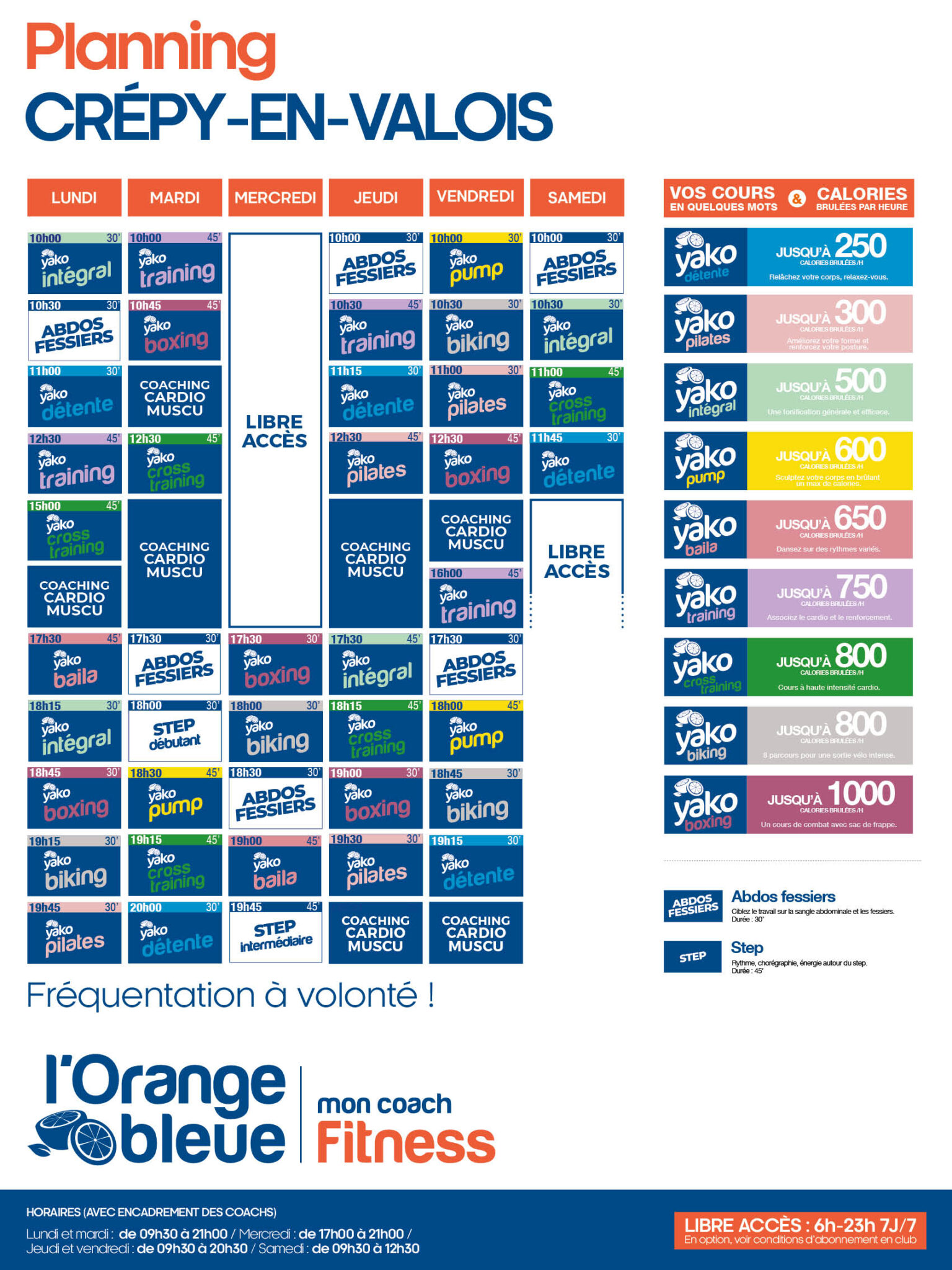 planning salle de sport l'Orange bleue Crépy en Valois